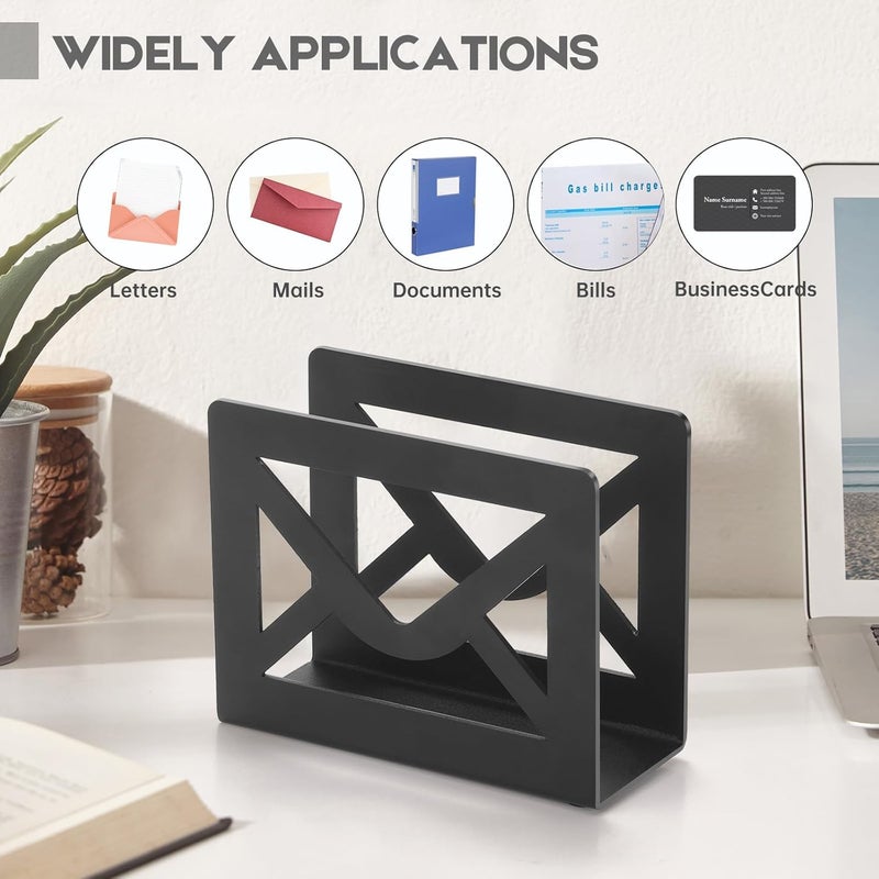 appacare Desktop Metal Mail Holder,Modern Black Letter Organizer for Desk with Cutout Envelope Design,Home and Office Envelope and Document Storage Rack (Black) - Image 4